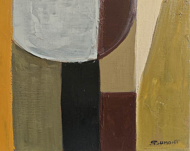 Miniature : Presence fragmentée, Peinture abstraite géométrique de Sophie Dumont composée de formes arrondies et verticales