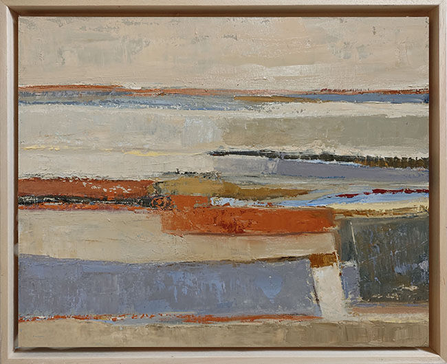 "Lacis" encadré en bois naturel, paysage abstrait àvl'huile sur toile de Sophie Dumont