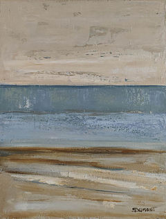 Le tableau repose sur un dialogue entre deux champs chromatiques, sans narration directe. Il s’agit davantage d’un seuil, d’un passage silencieux, que d’un paysage ou d’une architecture identifiable. Les tonalités sont volontairement retenues, avec des strates superposées qui créent de la profondeur sans jamais chercher l’effet.