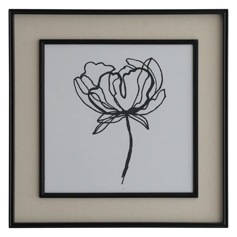 Sketched Flowers In Black Frame With Linen Insert