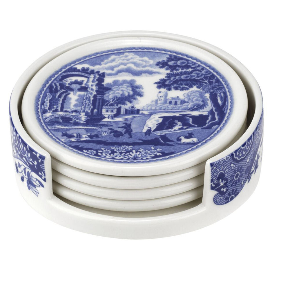 Spode 9.5cm Ceramic Coasters with Holder (S/4)