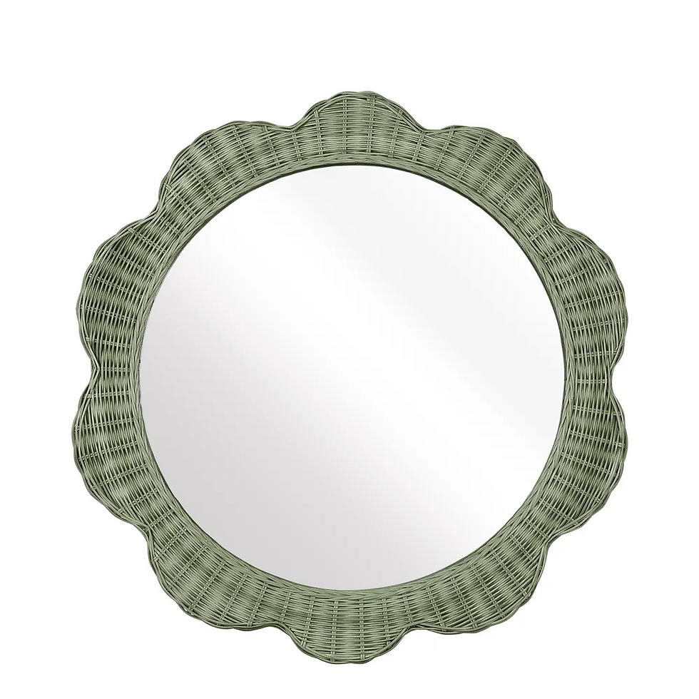 BELLE RATTAN SCALLOP ROUND MIRROR GREEN