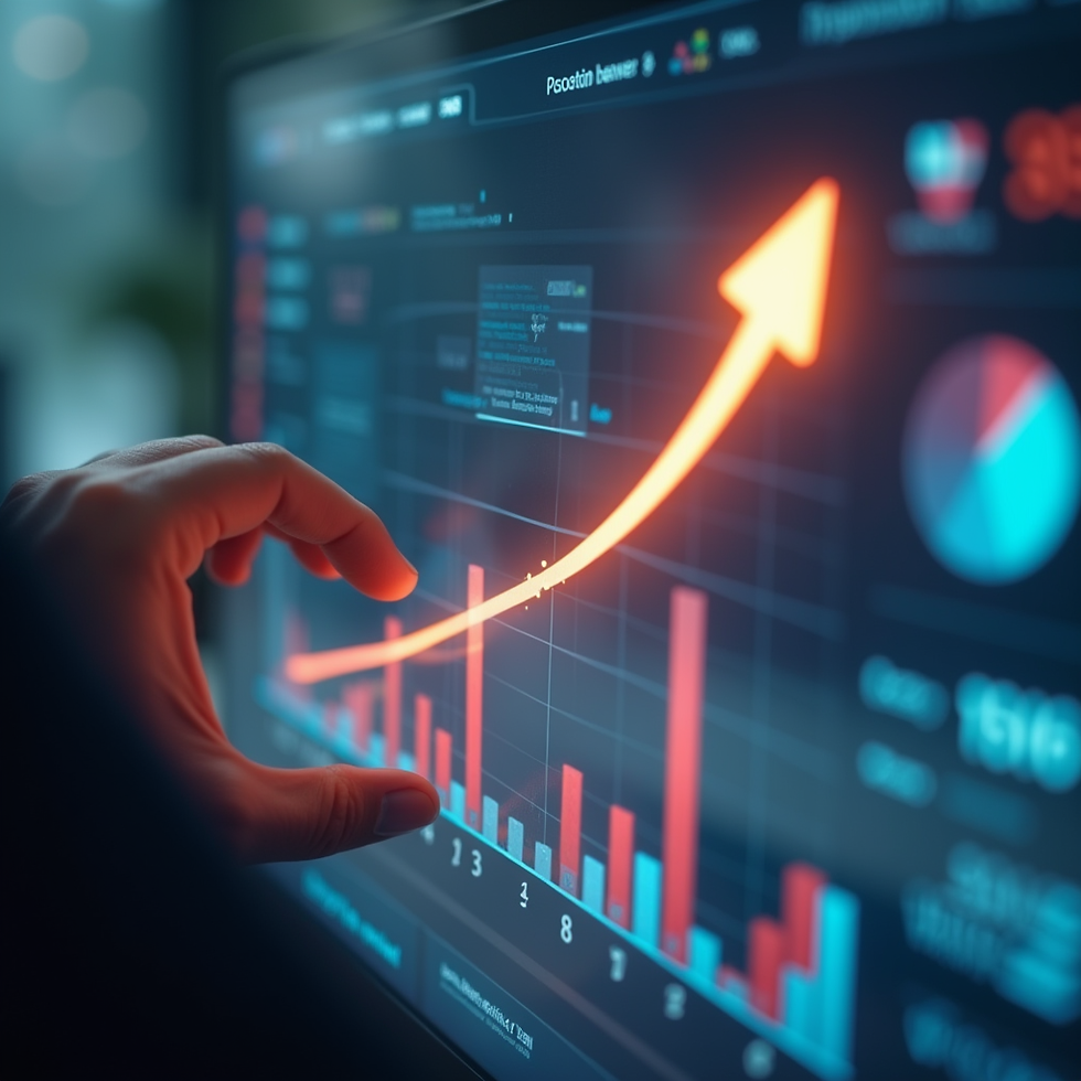 screen showing lit up text and charts to represent online trining and results
