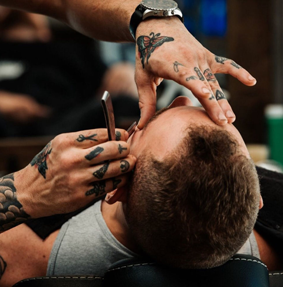 Eye-level view of vintage barber chairs in a trendy barbershop