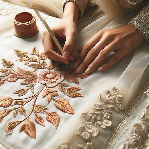 a natural and simple image of a tailor doing arri work or embroidery on a simple lehenga d