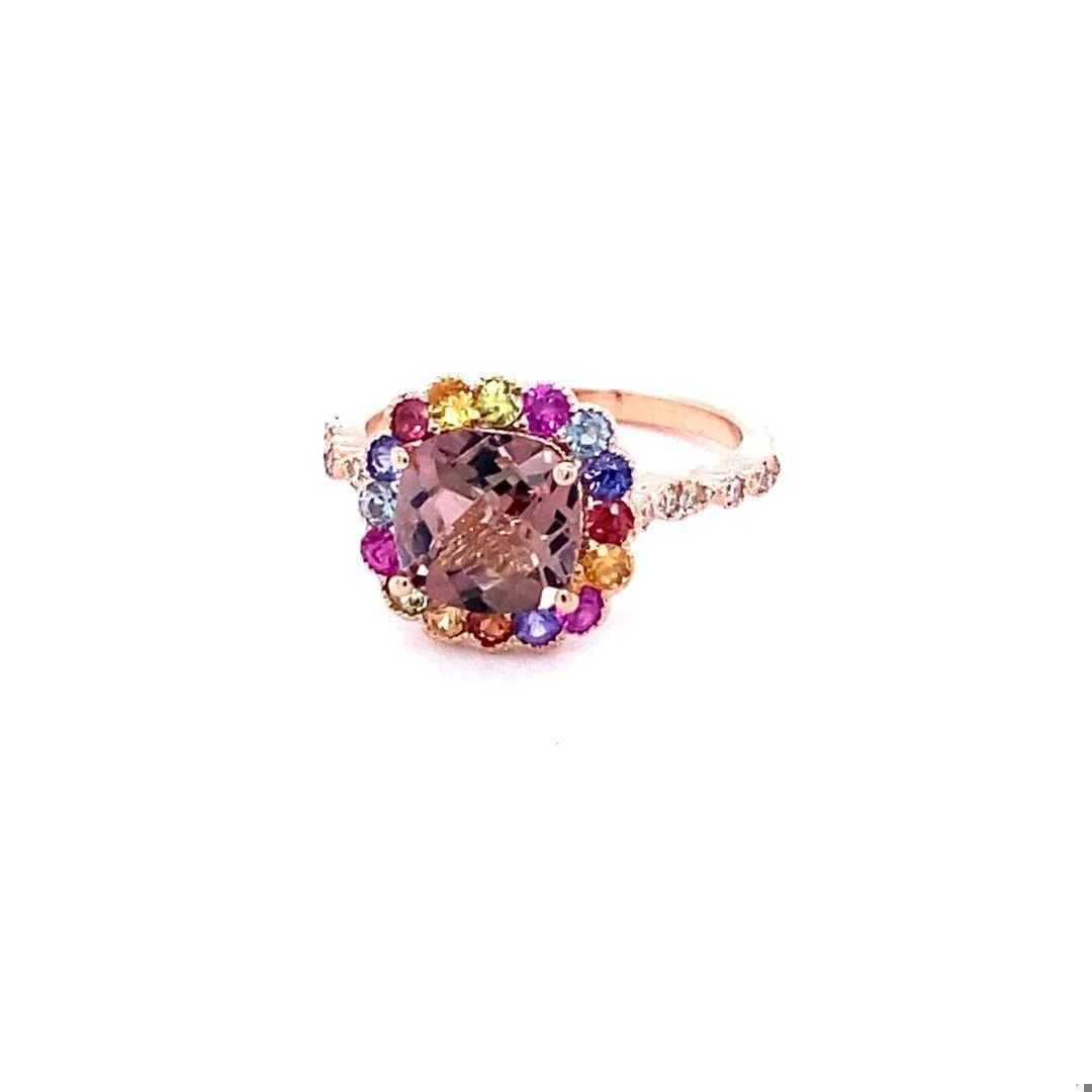 2.51 Carat Tourmaline Sapphire Diamond Rose Gold Cocktail Ring