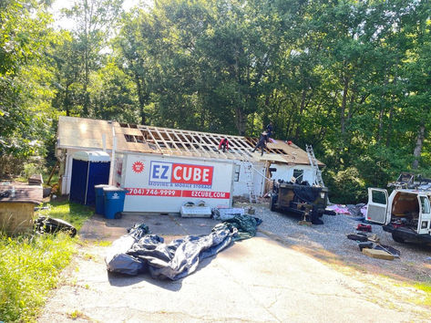 Disaster remodel in progress showing structural framing and interior repairs after property damage