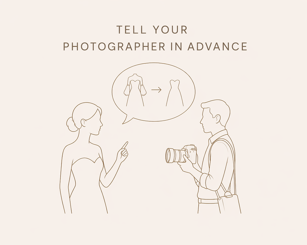 Bride informing photographer about planned dress change to capture transformation moment