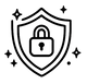 Shield with a padlock, representing secure and private information
