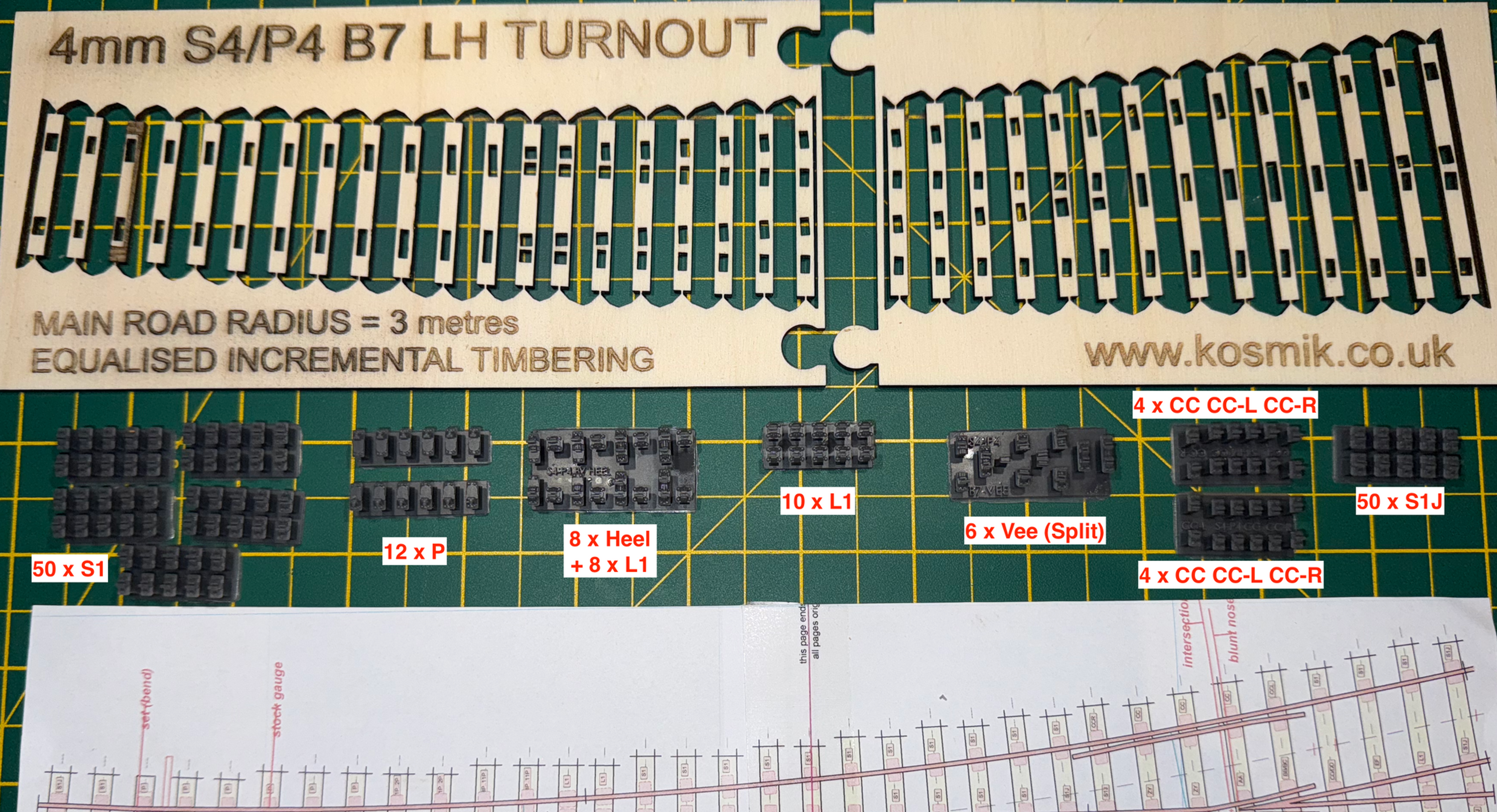 4mm Scale B6 to B9 Turnout Kit Bullhead Rail