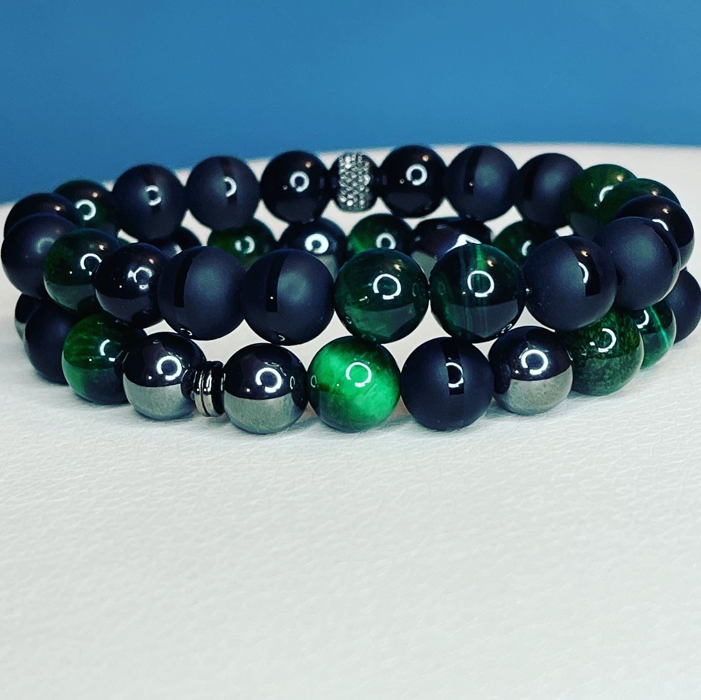 Green tiger eye set for him 