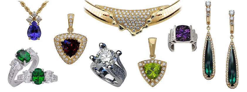 Diamonds, colored gems, pendant, necklace, rings, earrings, 18kt Gold, Fine jewelry,