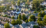 Aerial view of house roofs in suburban n