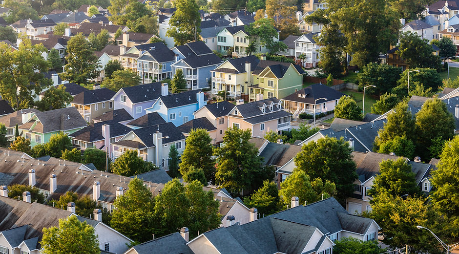 Aerial view of house roofs in suburban neighborhood_in_mmd