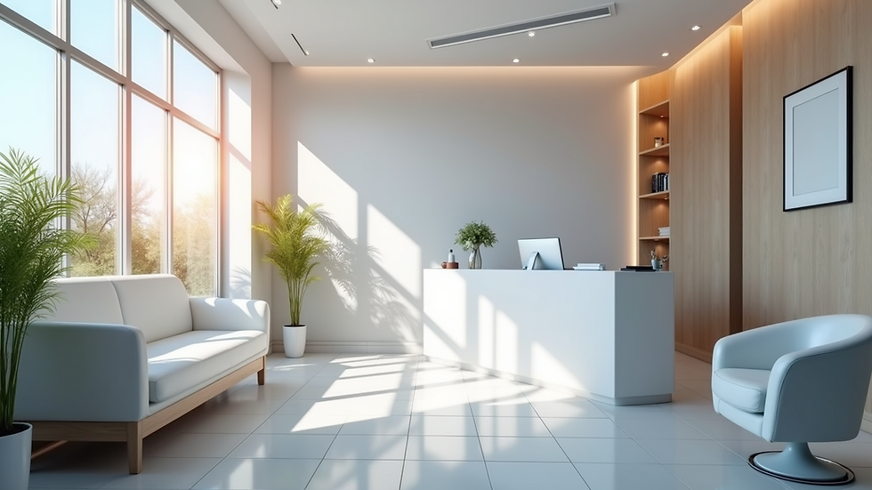 Wide angle view of a modern laser hair removal clinic interior