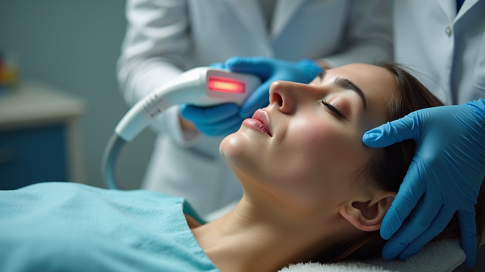 Eye-level view of a patient undergoing laser hair removal treatment