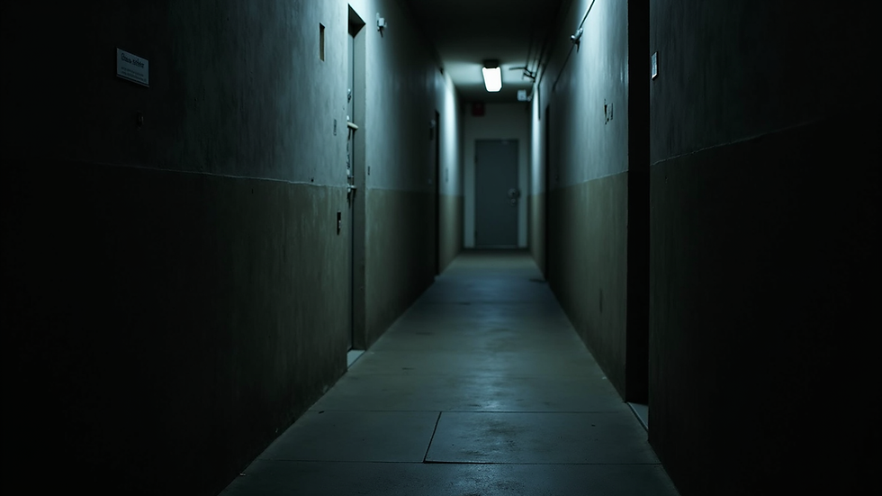Close-up view of a dark, mysterious alleyway