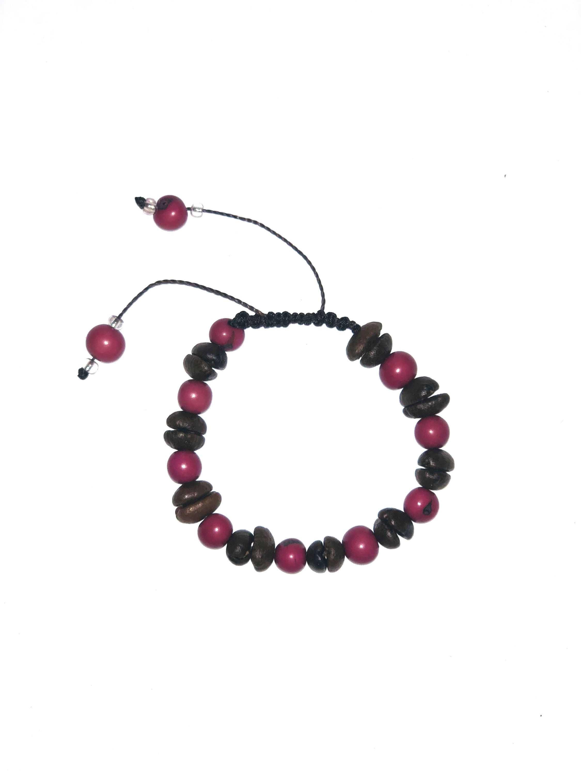 Coffee beans and pink açaí berries bracelet