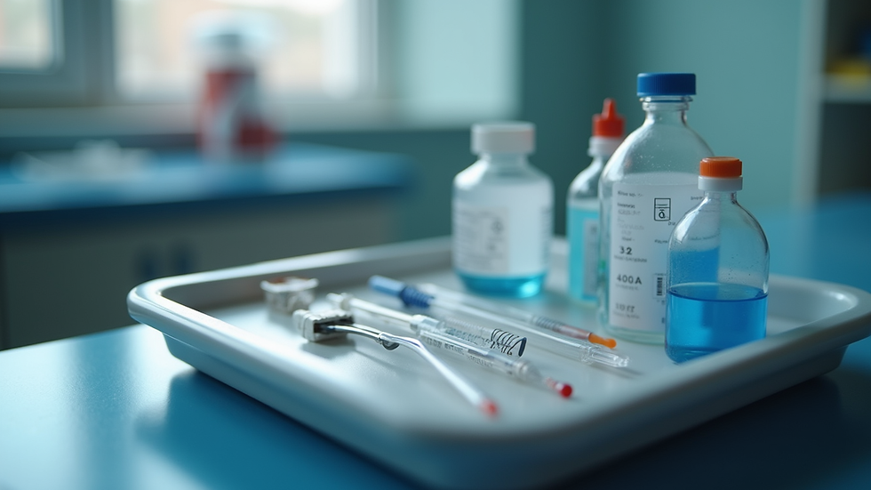 Close-up view of mobile phlebotomy supplies arranged neatly on a portable tray