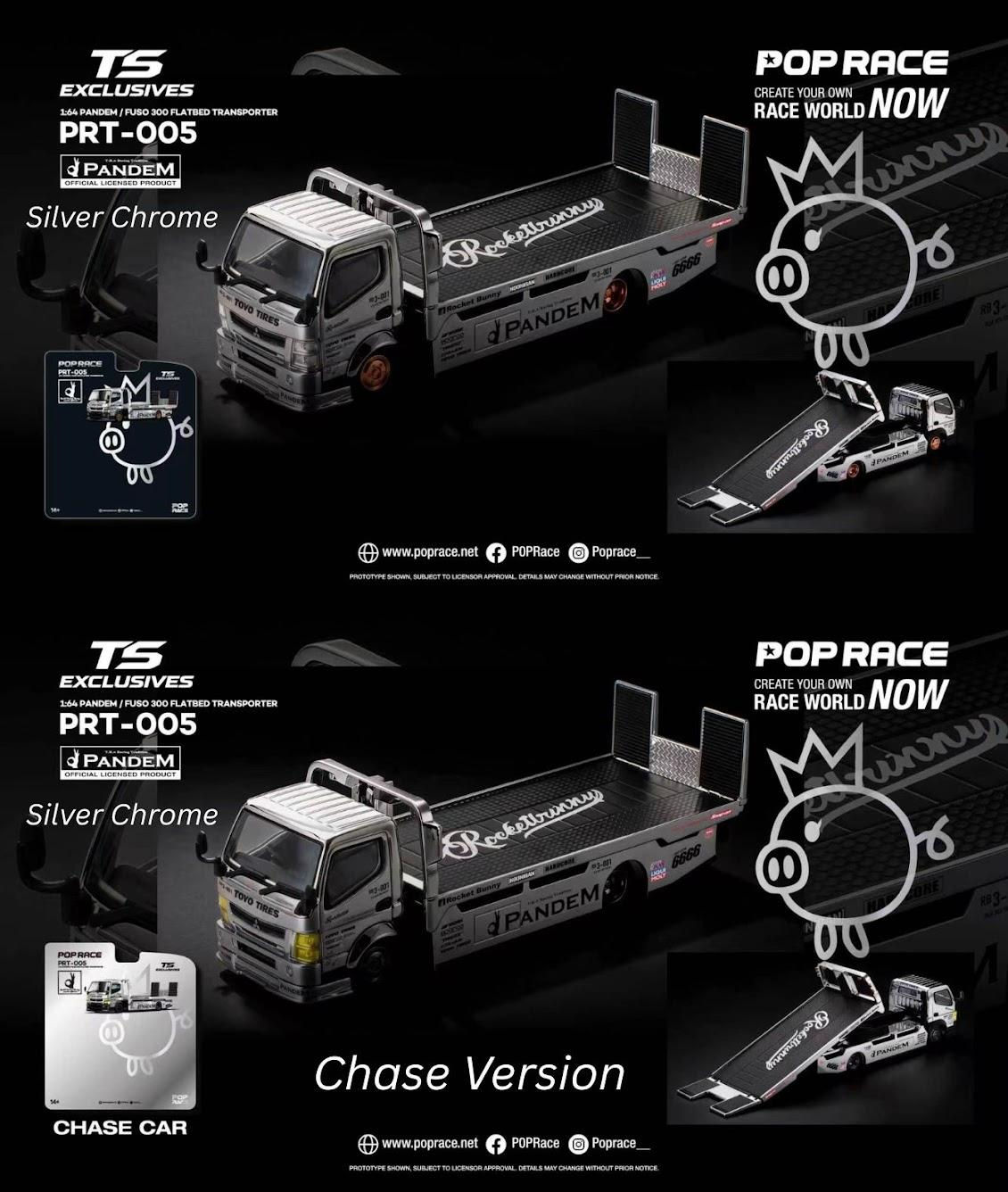 PREORDER POPRACE x TS Exclusives 1/64 PANDEM FUSO 300 FLATBED TRANSPORTER SILVER