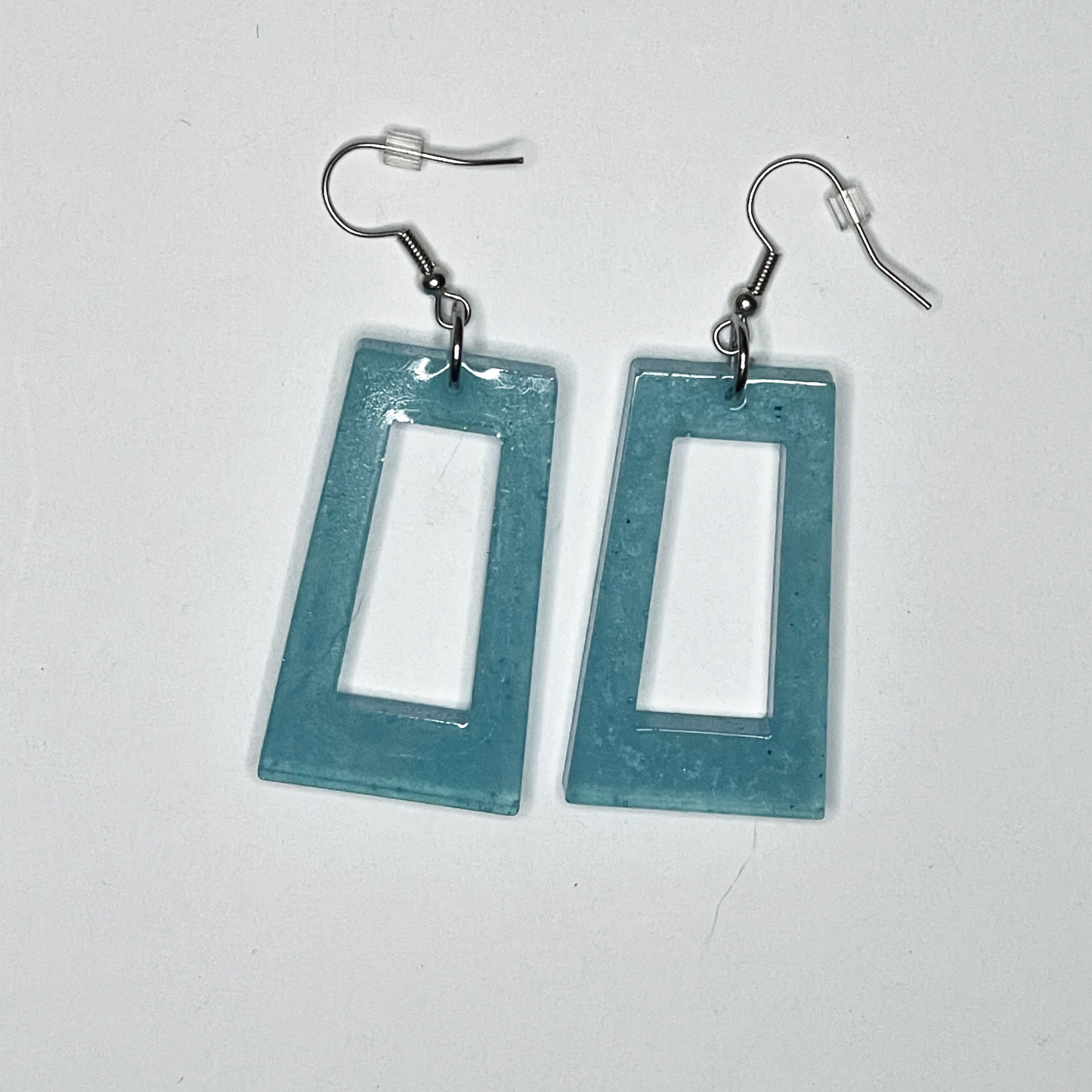Blue Open Trapezoid Dangle Earrings