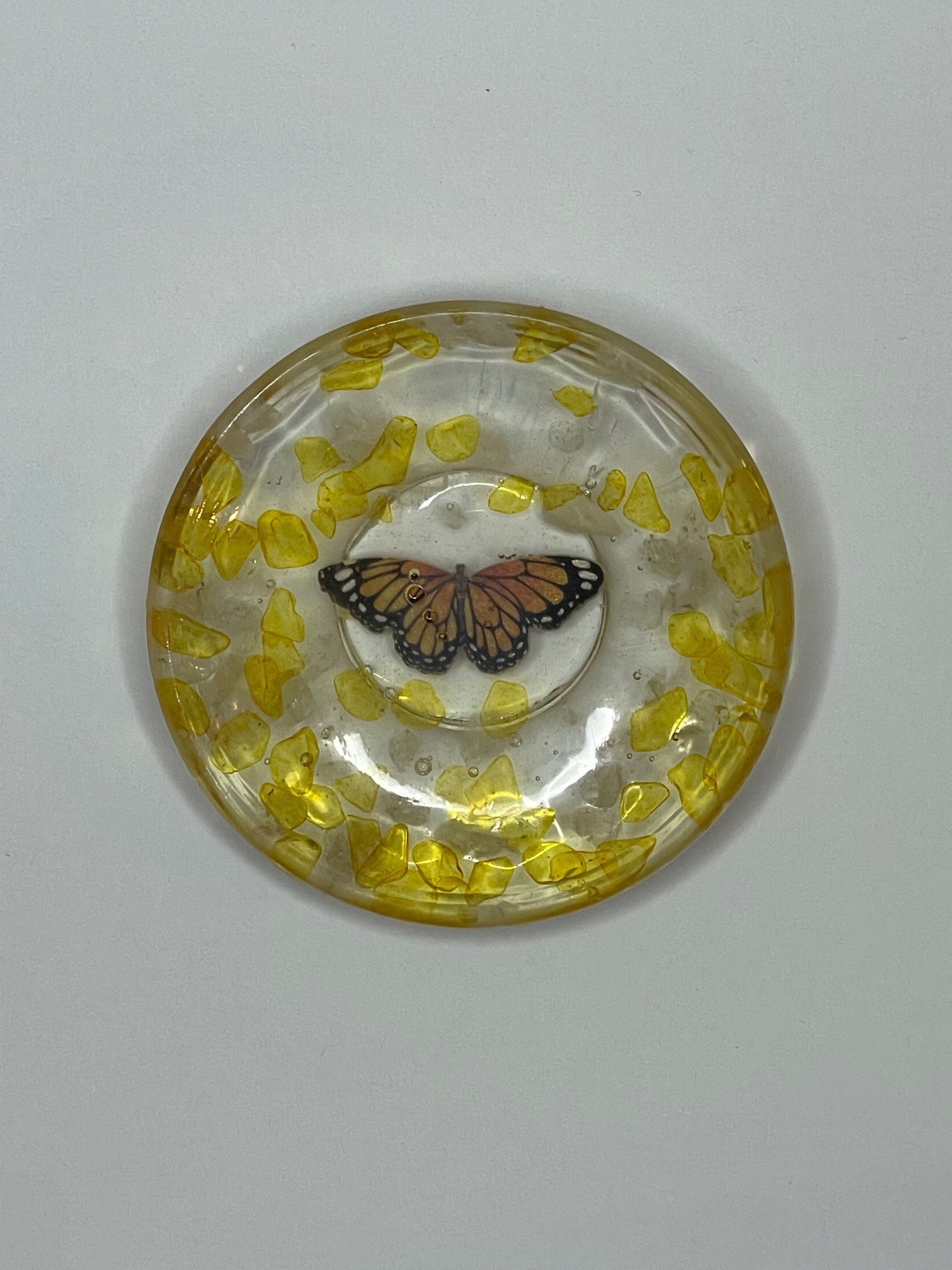 Yellow Butterfly Circle Ring Dish
