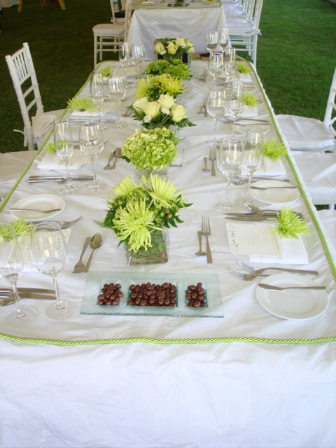White Banquet Table with Green Decor, inspirational photo