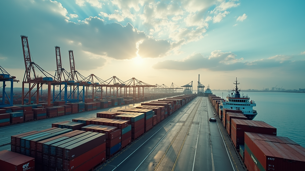 Eye-level view of a busy international shipping port