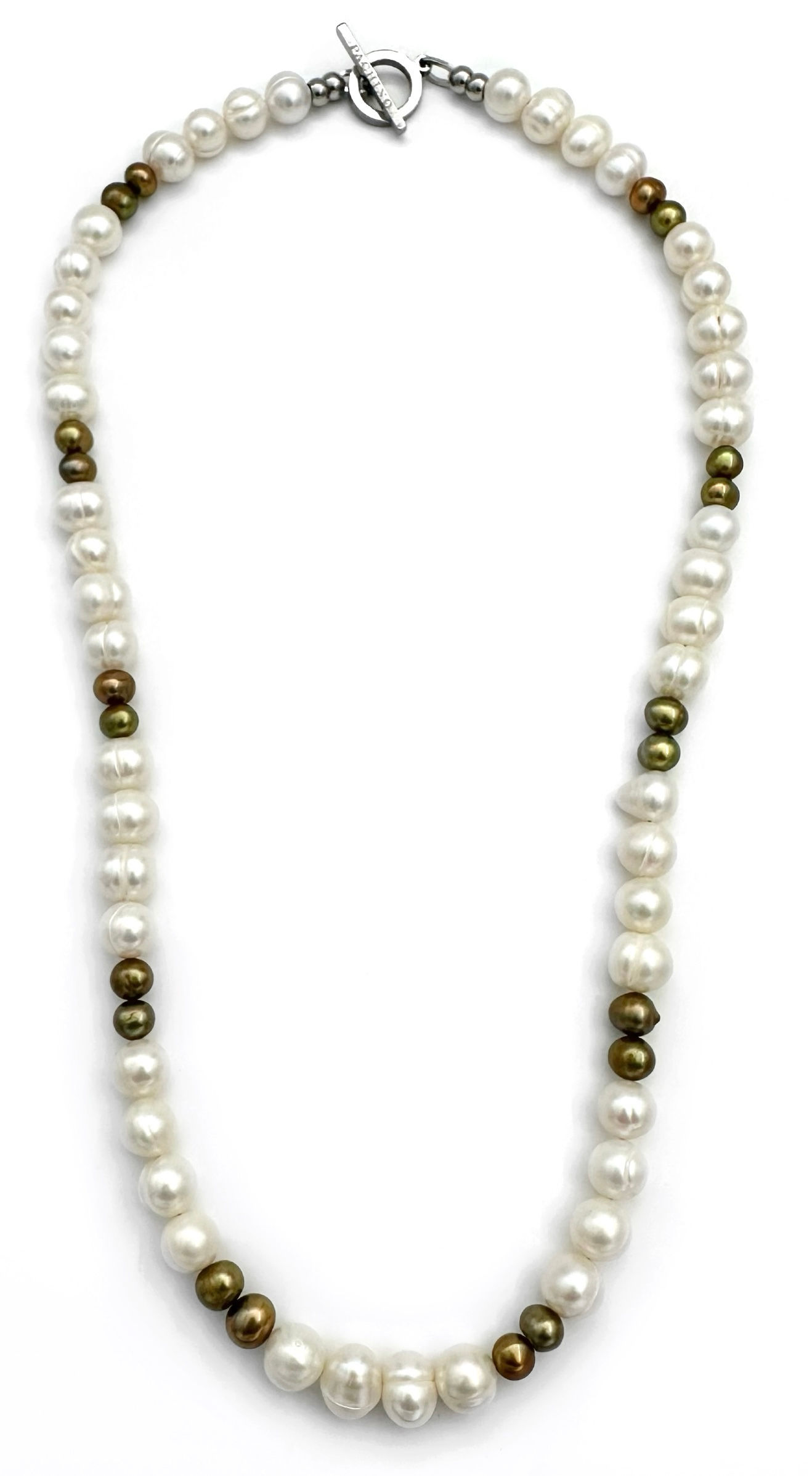 FRESHWATER PEARLS - WHITE & OLIVE-NECKLACE 