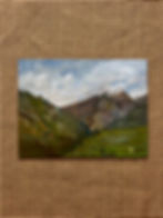 Oil painting of mountains.