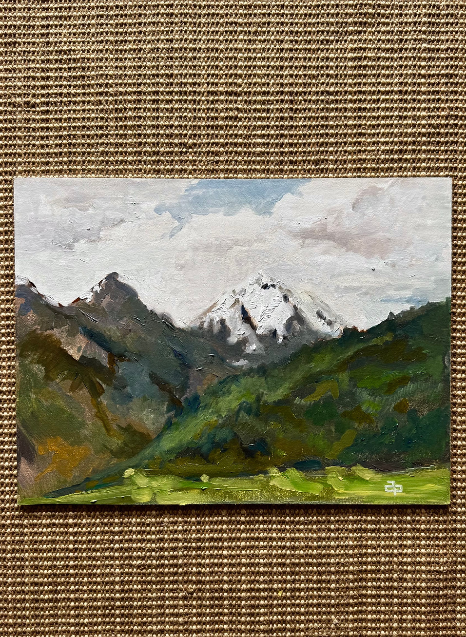 Oil painting of mountains.