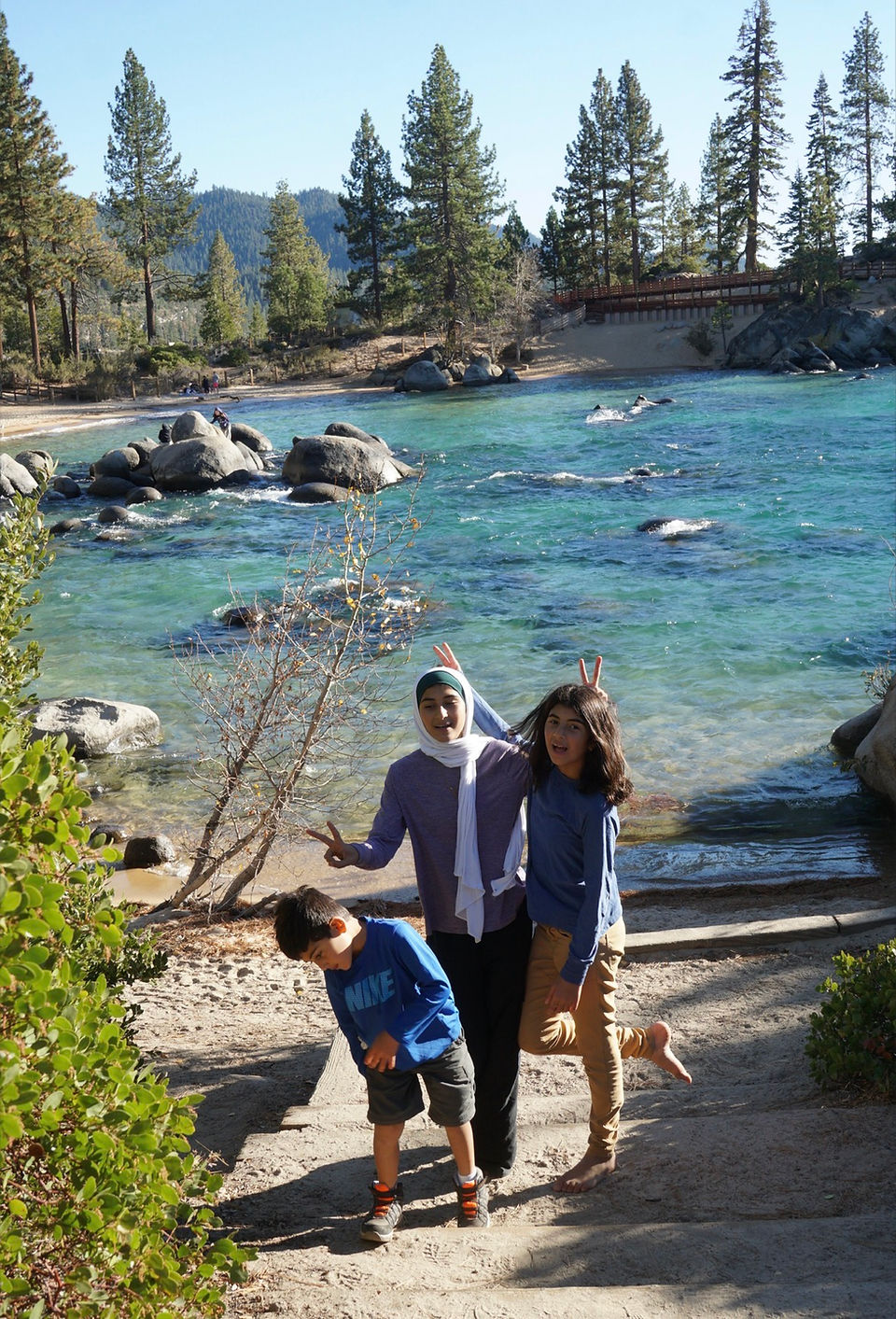 kids in sand harbor state park in north lake tahoe