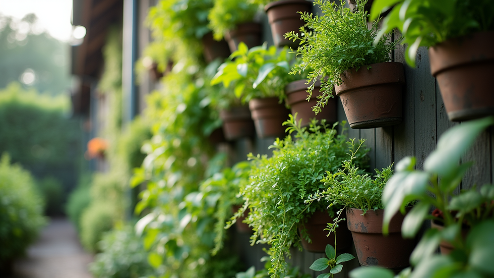 Eye-level view of a vertical garden with climbing plants