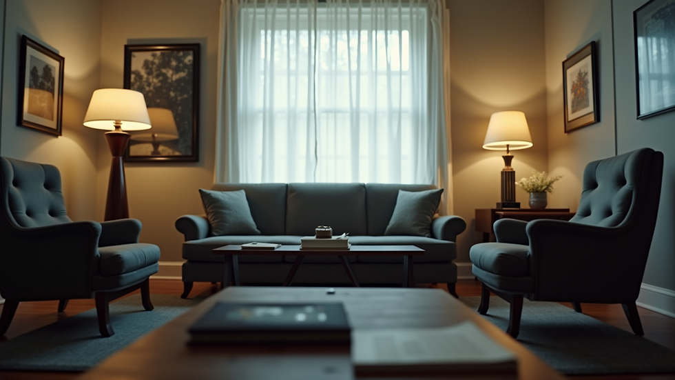 Eye-level view of a military psychologist's office with a couch