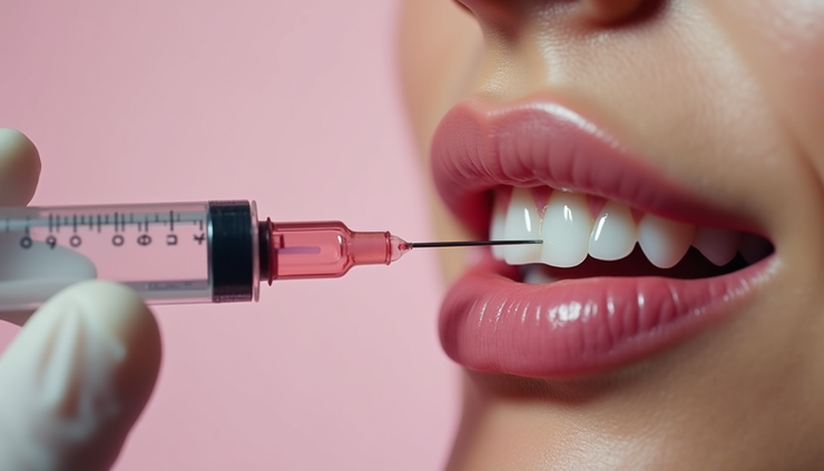 Close-up view of a syringe with hyaluronic acid filler ready for injection
