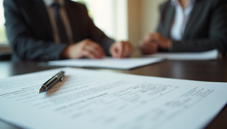Close-up view of legal documents and a pen on a desk in Edinburg TX law office
