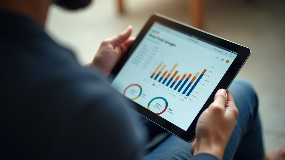 High angle view of a person analyzing website traffic charts on a tablet
