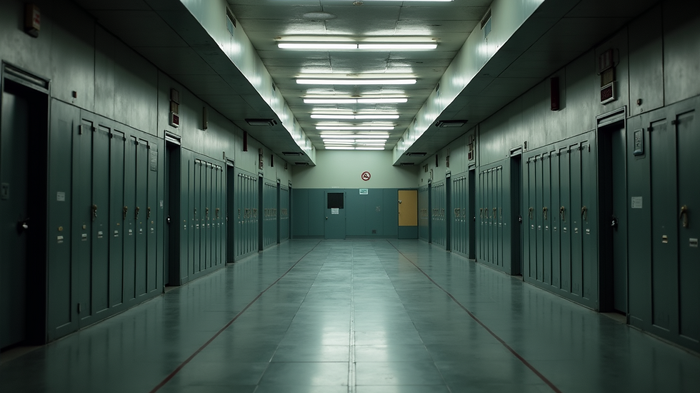 Wide angle view of an empty military barrack