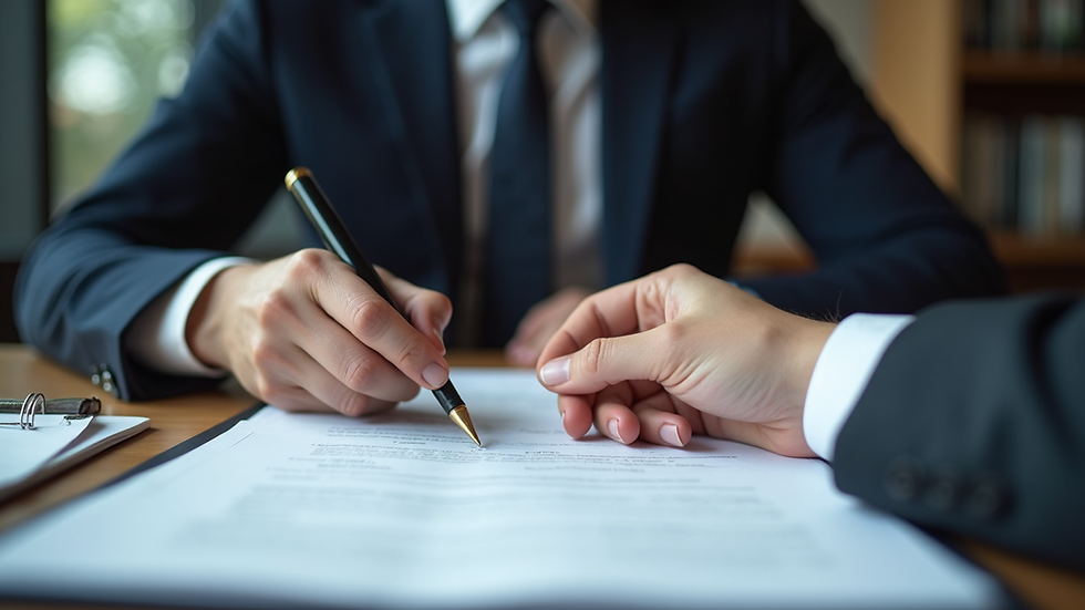 Close-up view of a lawyer discussing documents with a client