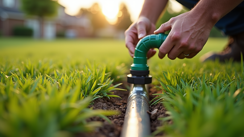 Close-up view of a landscaper installing drip irrigation system