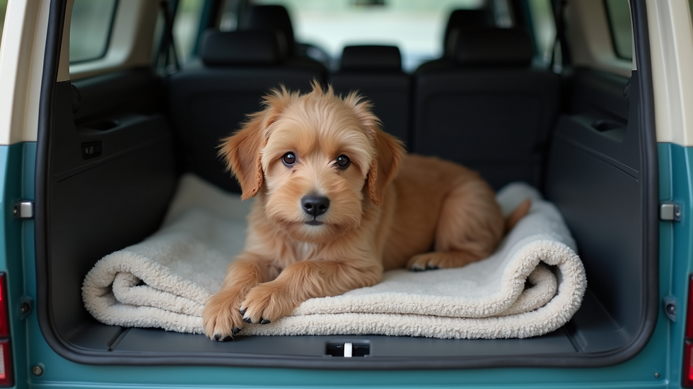 Close-up view of a pet carrier with a cozy blanket inside