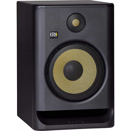 black and yellow monitor speaker right view