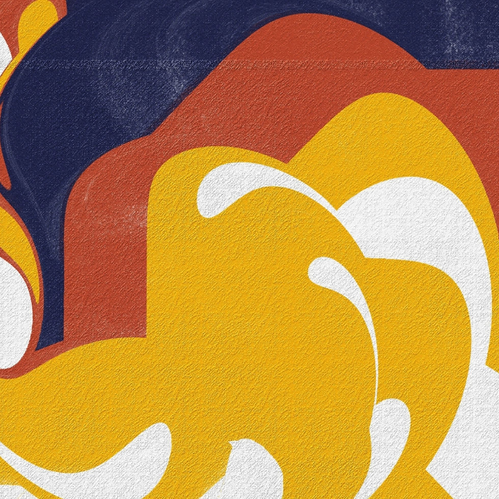 Arte contemporânea com curvas dinâmicas e cores contrastantes.