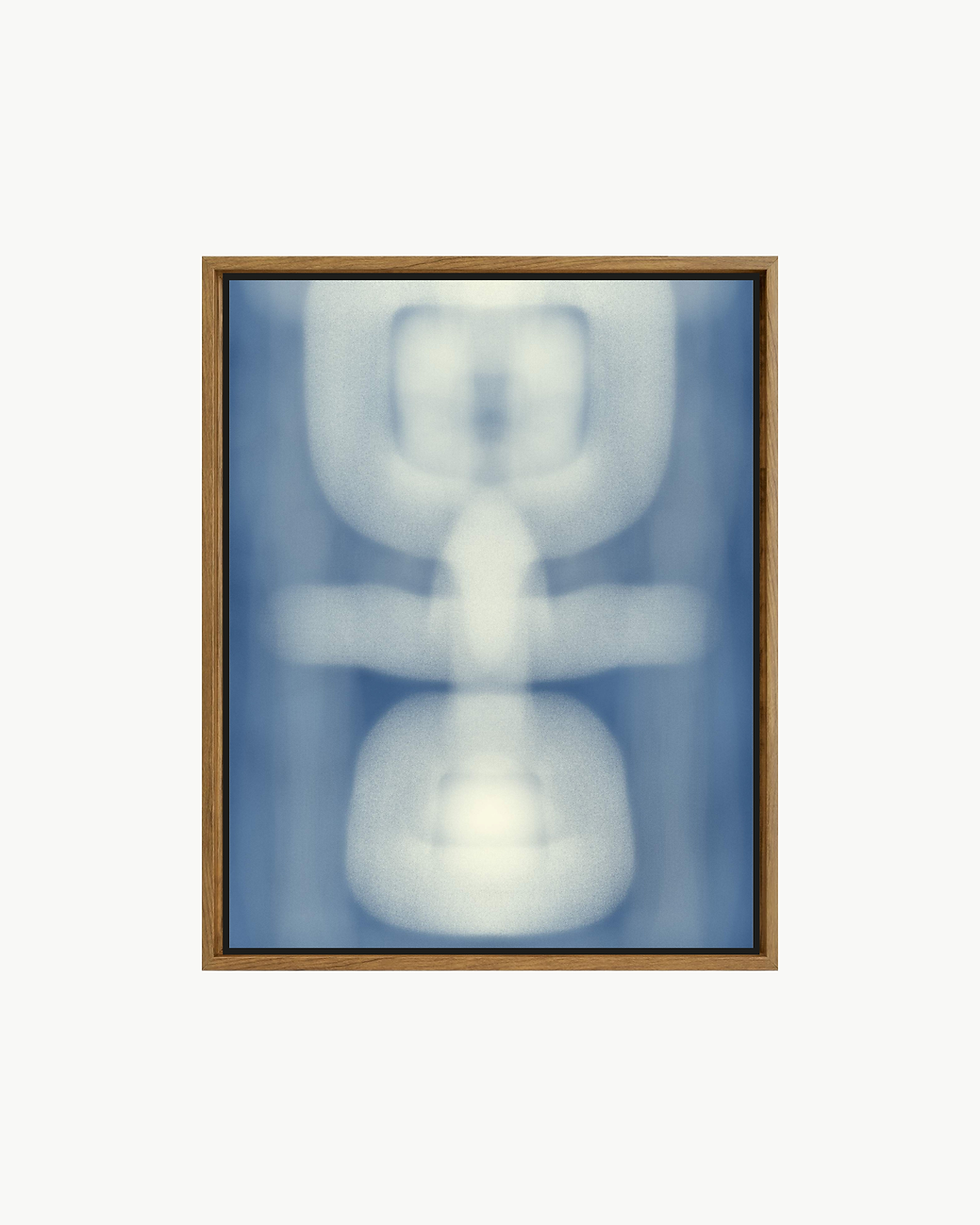 arte abstrata azul e neutra com moldura Freijó