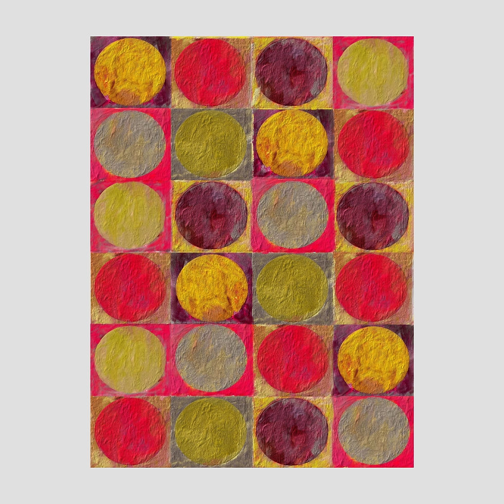 Arte abstrata contemporânea com círculos sobrepostos, obra 'Echoes of Ember' da coleção Echo Circles.