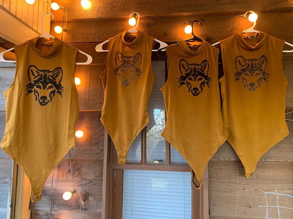 Thumbnail: METALLIC GOLD "U R NOT ALONE WOLF" LINO-PRINT BODYSUIT