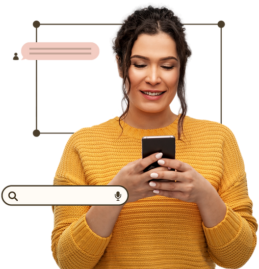 Mulher mexendo no celular, social media, design.