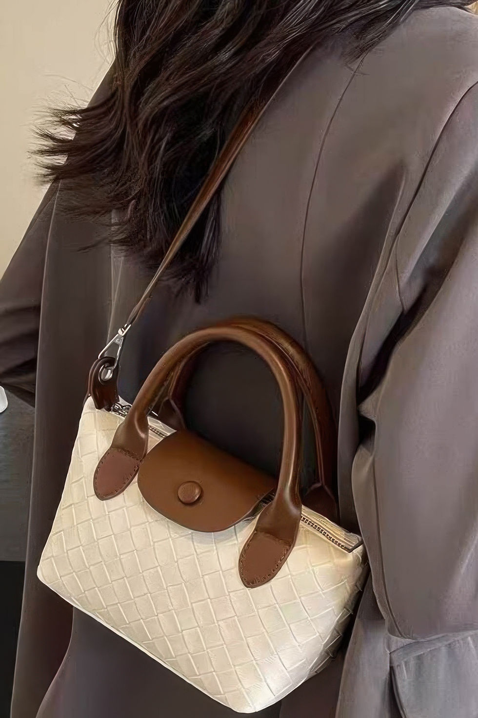 Thumbnail: Embossed Faux Leather Top Handle Clutch
