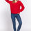 Thumbnail: L/s Double V-neck Sweater (Red)