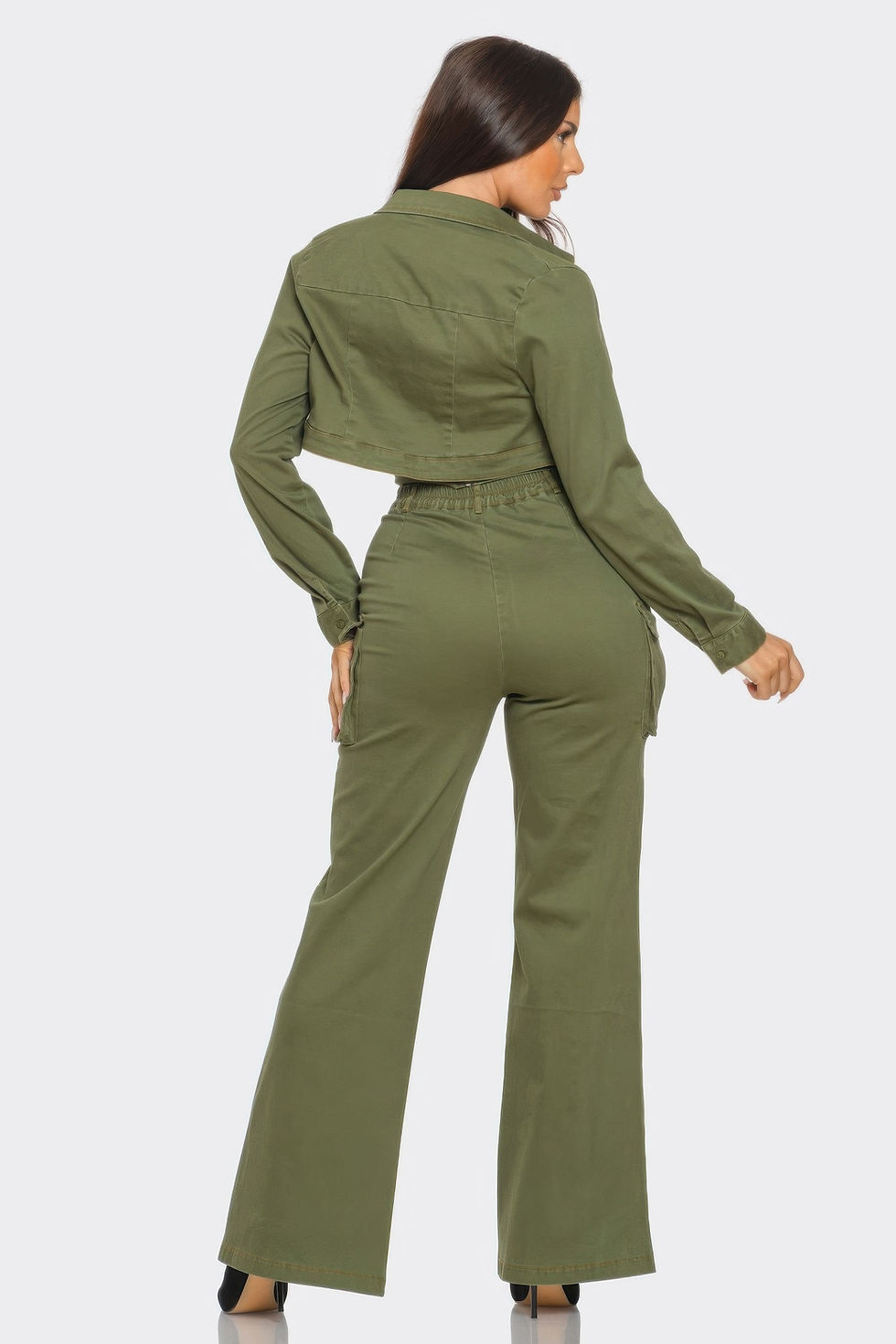 Thumbnail: Crop Jacket 3pcs Set (Olive)